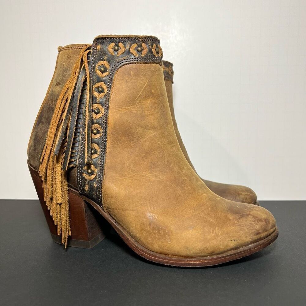 Womens CABORCA Honey Brown Tasseled Heeled Ankle Boots / Size 7.5